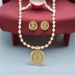 Sri Jagdamba Pearls Gilded Pearl Necklace Set-image-33