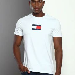 Tommy Hilfiger Blue Cotton Slim Fit Logo Printed T-Shirt-picture-37