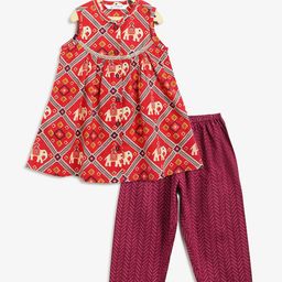 Campana Girls Ethnic Motifs Printed A-line Pure Cotton Kurta With Trousers-picture-30