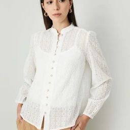 Code by Lifestyle White Self Pattern Top-image-12