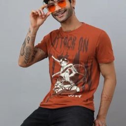 Free Authority Brown Cotton Printed Regular Fit T-Shirt-picture-3