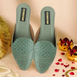 FLYING&SAM Women Embellished Mules Flats With Embroidered-picture-39
