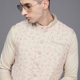 Manyavar Men Cream-Coloured Solid Kurta & Churidar with Nehru Jacket-13