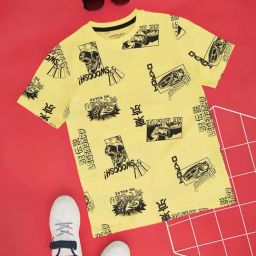 Pantaloons Junior Kids Limelight Yellow & Black Cotton Printed T-Shirt-image-48