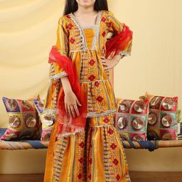 Cutiekins Girls Bandhani Embroidered Empire Gotta Patti Kurta with Sharara & With Dupatta-picture-46