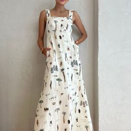 Routes by All About You Women Conversational Print Square Neck Linen Maxi Dress-image-59