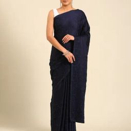 Mohey Blue Satin Woven Design Saree With Unstitched Blouse-image-60