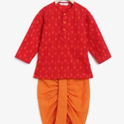 Campana Kids Red & Orange Printed Full Sleeves Kurta with Dhoti-19