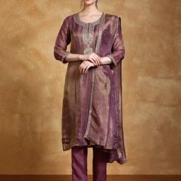 Varanga Mauve Embroidered Kurta Trousers and Dupatta-image-43
