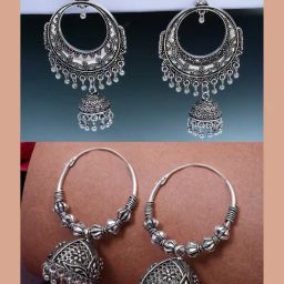 NVR Silver Oxidized Contemporary Jhumki Earrings Set of 2-22