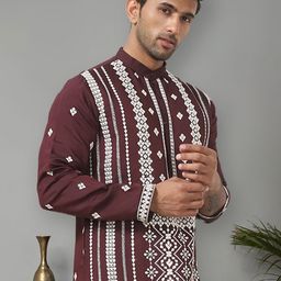 Jompers Men Floral Embroidered Sequinned Floral Kurta-image-63