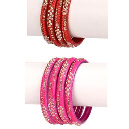 Somil Stylish Glass Fashion Bangles/Kadas Perfect For Celebrations, Festive Occasions, And Marriage Parties, Combo Of 2 Set, Red & Pink-image-2