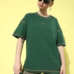 Stormborn Women Solid Drop-Shoulder Sleeves Oversized T-shirt-picture-6
