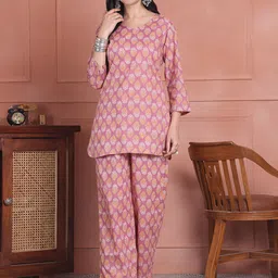 Aawari Floral Printed Cotton Tunic With Trouser Co-Ords-picture-36