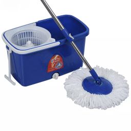 Gala 145790 Quick Spin Mop, Easy Wheels & Big Bucket with 2 Microfiber Refills (White and Blue)-7
