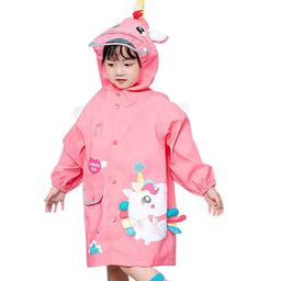 Little Surprise Box Full Sleeves Magical Unicorn Theme Jumpsuit Style Hooded Rain Coat - Pink-11
