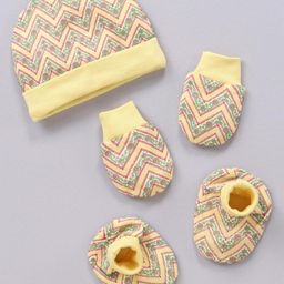 Earthy Touch Cotton Knit Cap Mittens and Booties Chevron Print Yellow - Diameter 10.5 cm-22