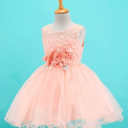 Mark & Mia Sleeveless Party Wear Frock With Floral Applique - Peach-image-64