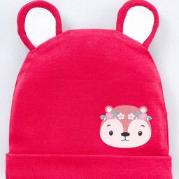 Babyhug 100% Cotton Cap With Ear Applique Fox Print- Red-image-8
