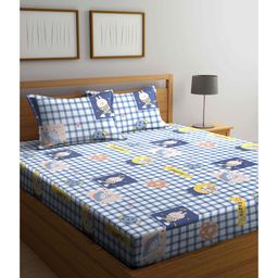 FABINALIV Kids Double Bedsheet with 2 Pillow Covers 210 TC Polycotton Cartoon  Blue-picture-20