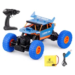 Fiddlerz Rechargeable Remote Control Rock Climbing Car Alloy Metal 2.4G RC Cars 4WD Rock Crawler Off Road R C Car Monster Truck Kids Toys For Boys Girl- Blue-picture-38