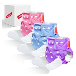 VParents Solid Washable Baby Cloth Diaper Reusable Adjustable Size Waterproof Pocket Cloth Diaper Nappie With Insert Pack of 3 - Multicolour-15
