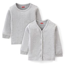 Babyhug Full Sleeves Solid Thermal Vests Pack of 2 - Light Grey-image-102