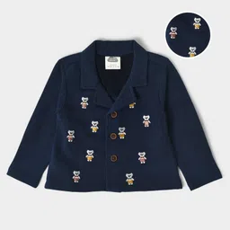 Mi Arcus 100% Cotton Full Sleeves Teddy Embroidered Winter Wear Blazer - Navy Blue-picture-49