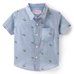 Babyhug 100% Cotton Woven Half Sleeves Regular Collar Striped Shirt Palm Tree Print - Blue-image-53