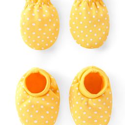 Babyhug 100% Cotton Knit Mittens & Booties Set Dot Print - Yellow-image-60