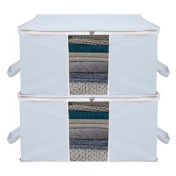 Kuber Industries Underbed Storage Bag   Clothes Storage Organizer  Blanket Cover with Clear Window  Zipper Closure & Handle Cloth Organizer  Plain White Border  Large  Pack of 2  Gray-image-61
