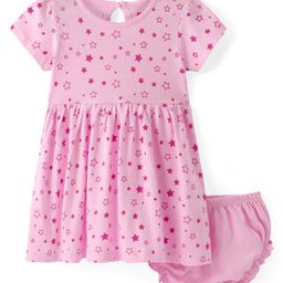 Babyhug Cotton Knit Half Sleeves Frock with Bloomer Star Print - Multicolour-picture-33