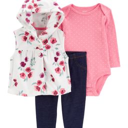 Carter's 3-Piece Floral Hooded Vest Set- Pink-image-98