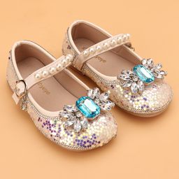 Babyoye Diamonds & Pearls Embellished Ballerinas with Velcro Closure - Silver-image-101