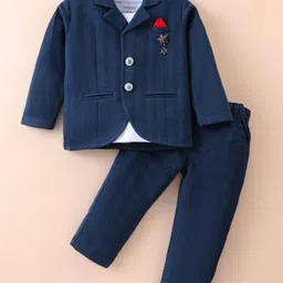 JASH KIDS Woven Full Sleeves Solid Color T-Shirt & Bottom Set - Navy Blue-picture-41