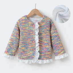 Kookie Kids Full Sleeves Textured Winter Jacket With Frill Detailing - Grey-image-84