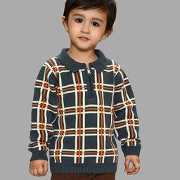 Mi Arcus 100% Cotton Full Sleeves Checked Sweater - Grey-picture-39