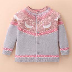 ToffyHouse Knitted Full Raglan Sleeves Cardigan Swan Design - Grey-image-78