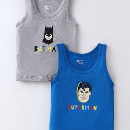 Bodycare Cotton Knit Sleeveless Vests With Superman & Batman Print Pack of 2 - Blue & Grey-image-63