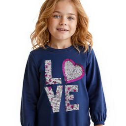 Babyhug Cotton Knit Full Sleeves Top With Sequin Detailing - Navy Blue-image-60