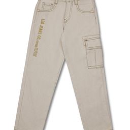 LEO Denim Brand Name Text Printed Cargo Jeans - Cream-image-60