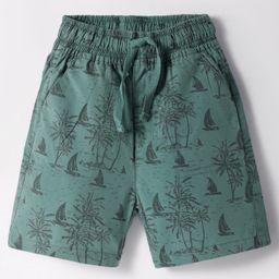 CUCUMBER Cotton Woven Above Knee Length Shorts with Tree Prints - Dark Green-image-47