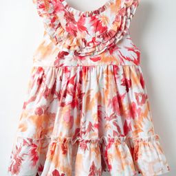 ToffyHouse Cotton Woven Sleeveless Printed Frock With Frill Detailing - Multicolor-image-67