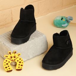 TRUFFLE COLLECTION Fur Detailed Solid Slip On Boots - Black-image-34