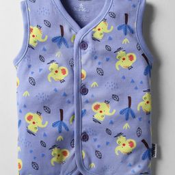 Child World Interlock Knit Front Open Sleeveless Jhablas With Animal Print - Purple-image-35