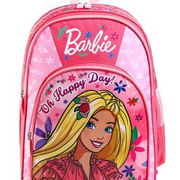 Barbie 2 Compartment with PVC Embossed Front Pocket School Bag Pink - Height 16 Inches-picture-3