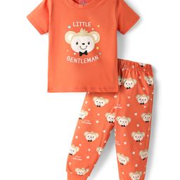 Babyhug Cotton Knit Half Sleeves Night Suit With Money Print - Orange-image-19