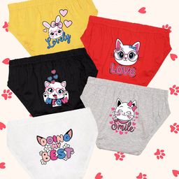 NUSYL Cotton Pack Of 5 Cat Printed Panties - Yellow Red Black Grey & White-image-31