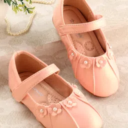 Cute Walk by Babyhug Velcro Closure Ballerina with Floral & Pearl Applique - Pink-picture-32