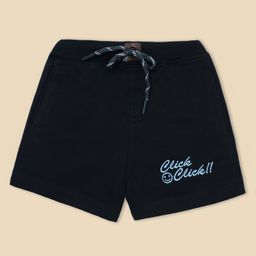 Nino Togs Cotton Looper Knit Click Text Embroidered Shorts - Black-image-52